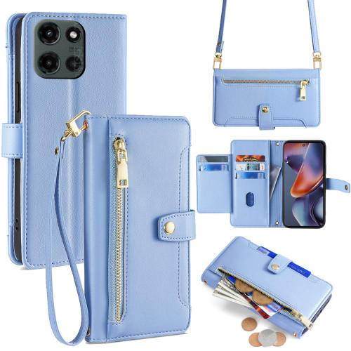 Moto G 2025 Sheep Texture Cross-body Zipper Wallet Leather Phone Case - Blue